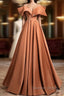 A-Line Orange Satin Beaded Sweetheart Prom Dresses, Orange Long Evening Dresses