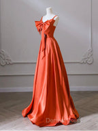 A Line Orange Satin Long Prom Dress, Orange Long Prom Dresses
