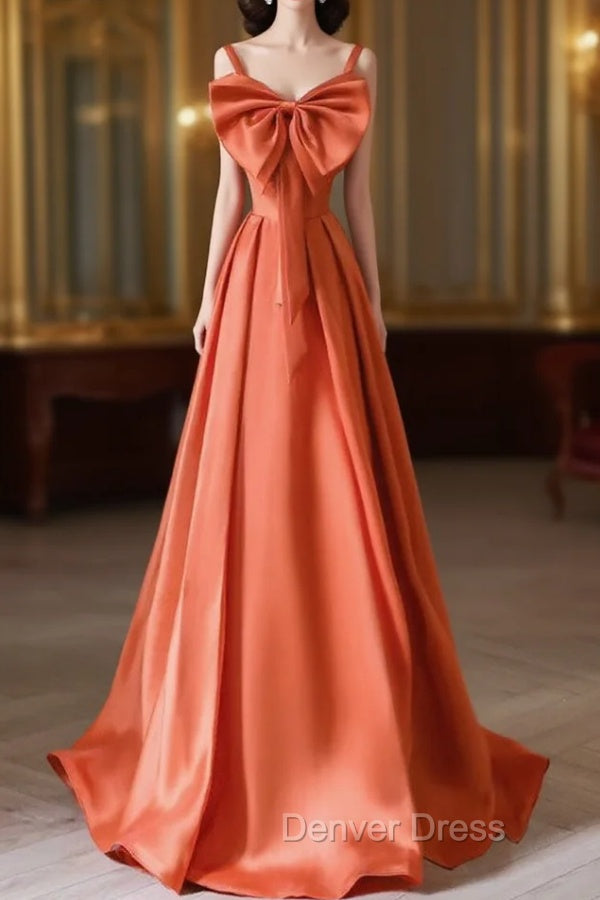 A Line Orange Satin Long Prom Dress, Orange Long Prom Dresses Main image