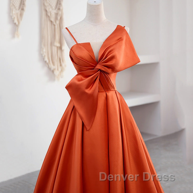 A Line Orange Satin Prom Dresses Sweet Bow Birthday Party Dresses Secondary image