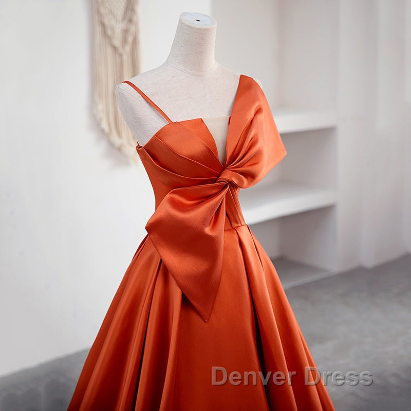 A Line Orange Satin Prom Dresses Sweet Bow Birthday Party Dresses