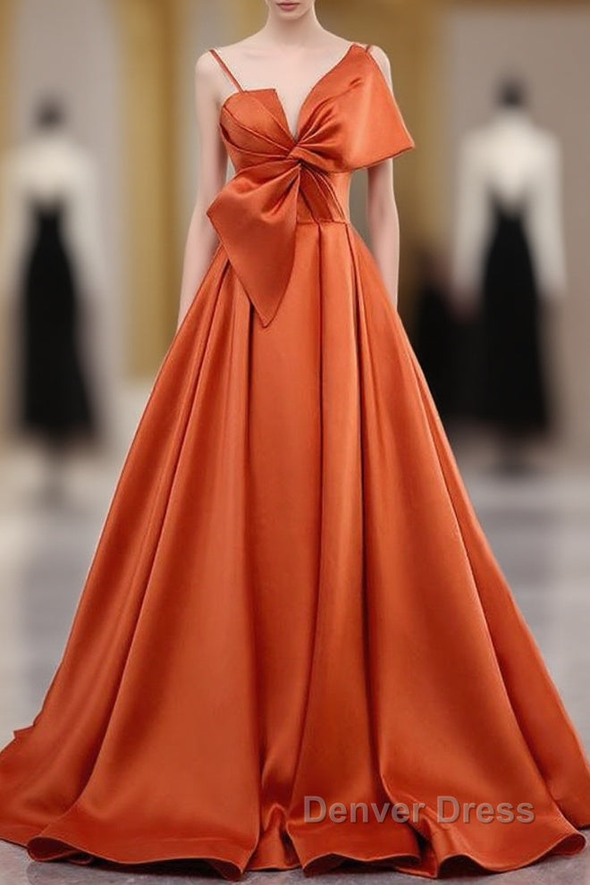 A Line Orange Satin Prom Dresses Sweet Bow Birthday Party Dresses Main image