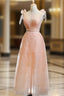 A-Line Orange Tulle Appliques Bateau Pleats Prom Dresses With Beading