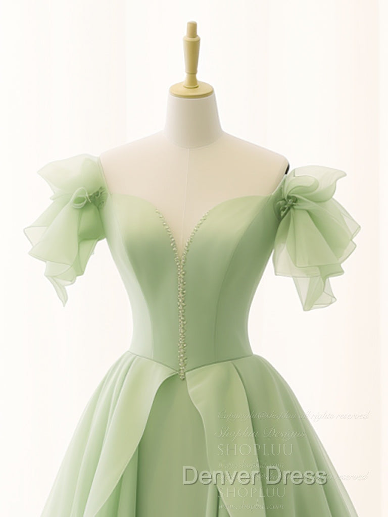 A Line Organza Green Long Prom Dress, Green Long Graduation Dresses Secondary image