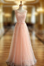 A-line Pink Appliques Tulle Bridesmaid Dresses