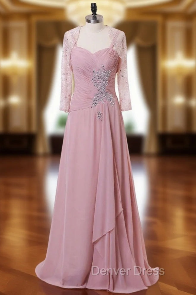 A-line Pink Chiffon Beaded Mother Of The Bride Dresses With Jacket