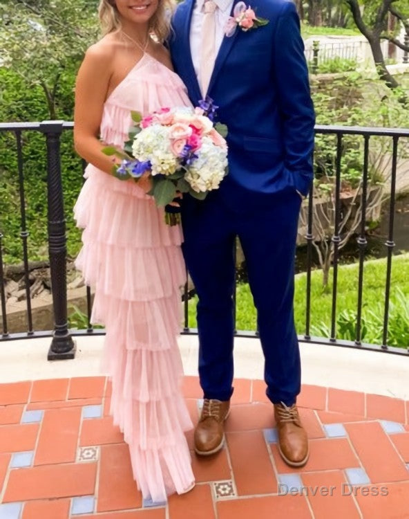 A Line pink long prom Dress , unique prom Dresses