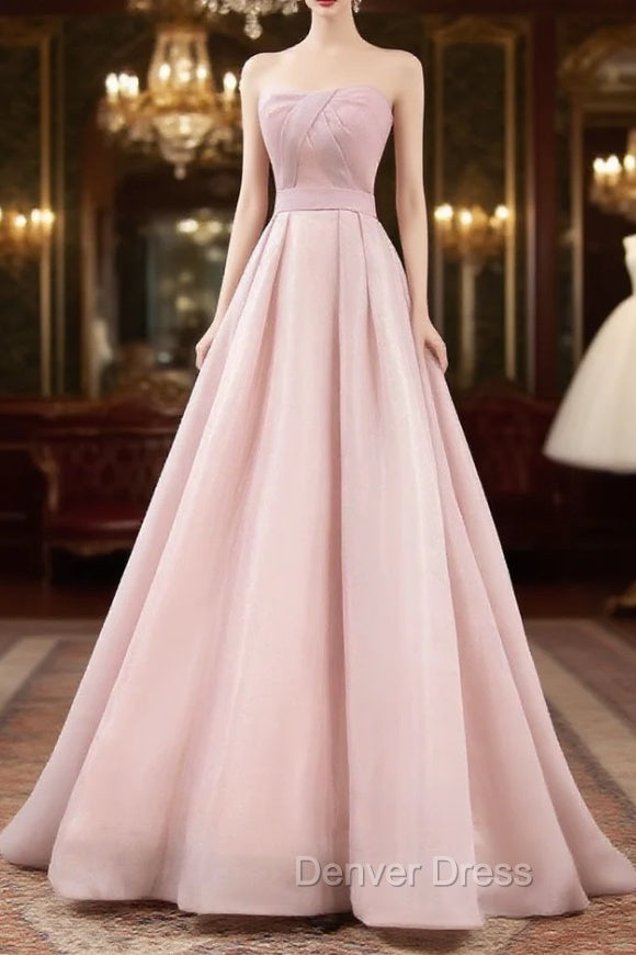 A Line Pink Long Prom Dresses, Formal Pink Bridesmaid Dresses Main image