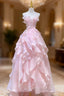 A Line Pink Long Prom Dresses,Strapless Evening Gown