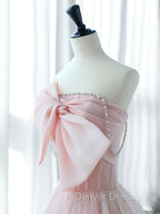 A-Line Pink Organza Long Prom Dresses, Pink Long Formal Dresses