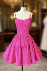 A-Line Pink Satin Short Prom Dresses, Backless Cute Pink Homecoming Dresses