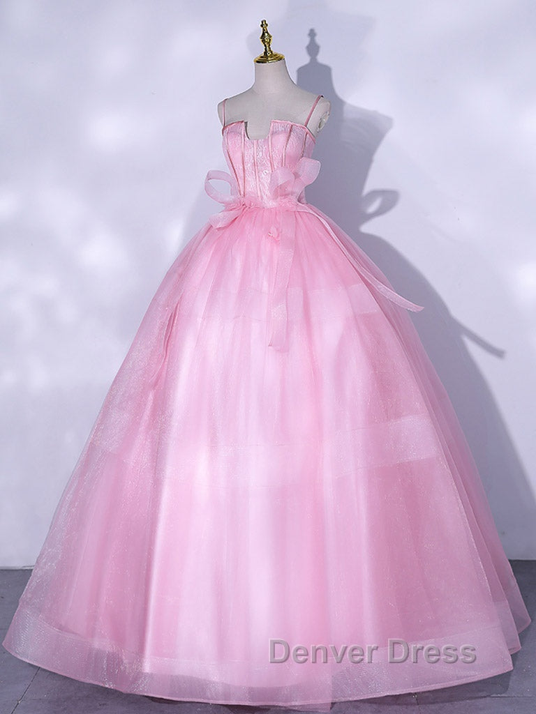 A Line Pink Tulle Lace Long Prom Dress, Pink Prom Dresses Secondary image