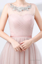 A Line Pink Tulle Lace Pleats Knee Length Homecoming Dresses