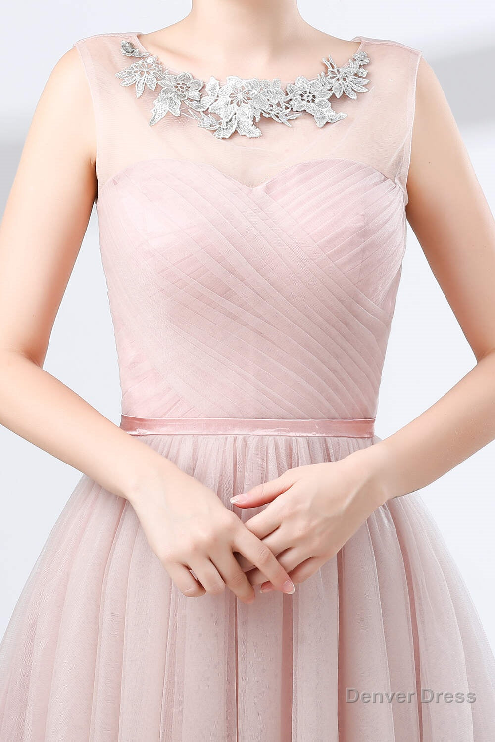 A Line Pink Tulle Lace Pleats Knee Length Homecoming Dresses