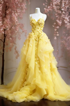 A Line Pink Tulle Long Prom Dress