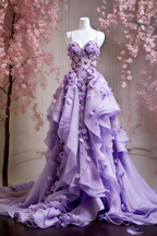 A Line Pink Tulle Long Prom Dress