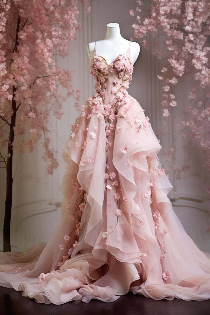 A Line Pink Tulle Long Prom Dress Main image