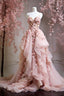 A Line Pink Tulle Long Prom Dress