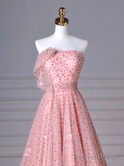 A-Line Pink Tulle Long Prom Dress, Pink Long Formal Dress