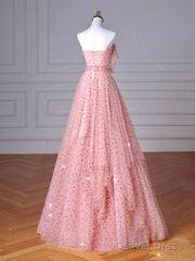 A-Line Pink Tulle Long Prom Dress, Pink Long Formal Dress
