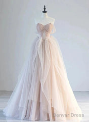 A-Line Pink Tulle Sweetheart Prom Dress Party Dress, Pink Tulle Evening Dress