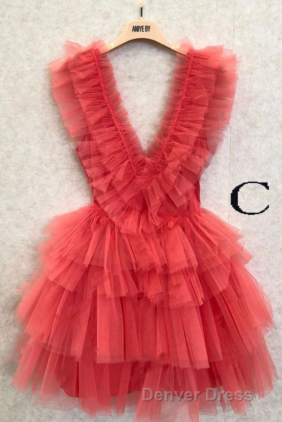 A Line Pink V Neck Tiered Homecoming Dresses,Tulle Short Prom Party Dresses Secondary image