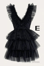 A Line Pink V Neck Tiered Homecoming Dresses,Tulle Short Prom Party Dresses