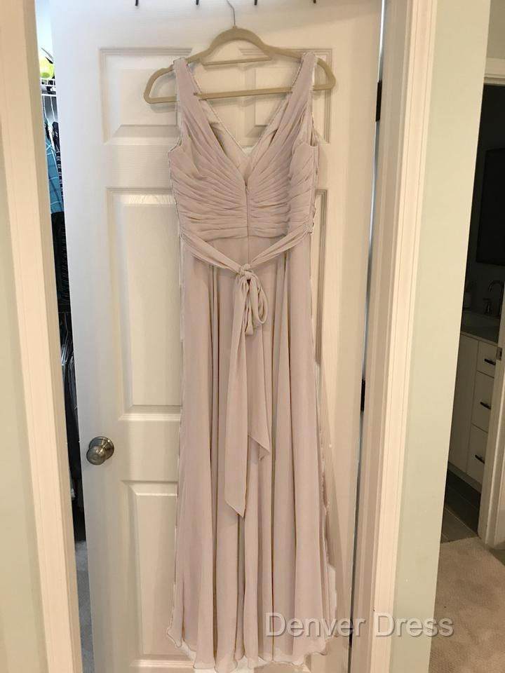 A Line Pleated Chiffon V Neck Long Bridesmaid Dresses