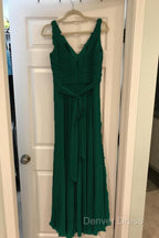 A Line Pleated Chiffon V Neck Long Bridesmaid Dresses
