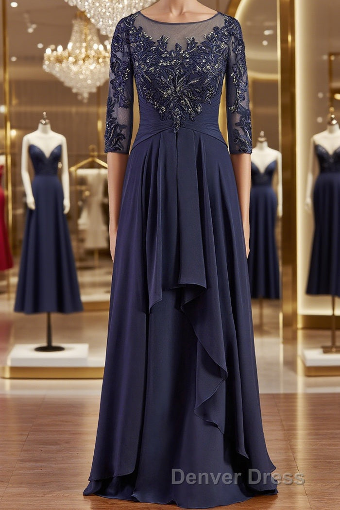 A-Line/Princess Bateau Floor-Length Chiffon Mother of the Bride Dresses With Appliques Lace Main image