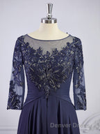 A Line Bateau Floor Length Chiffon Mother of the Bride Dresses With Appliques Lace