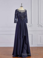 A Line Bateau Floor Length Chiffon Mother of the Bride Dresses With Appliques Lace