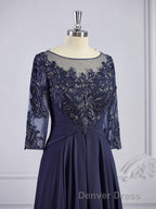 A Line Bateau Floor Length Chiffon Mother of the Bride Dresses With Appliques Lace