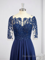 A Line Bateau Tea Length Chiffon Mother of the Bride Dresses With Appliques Lace