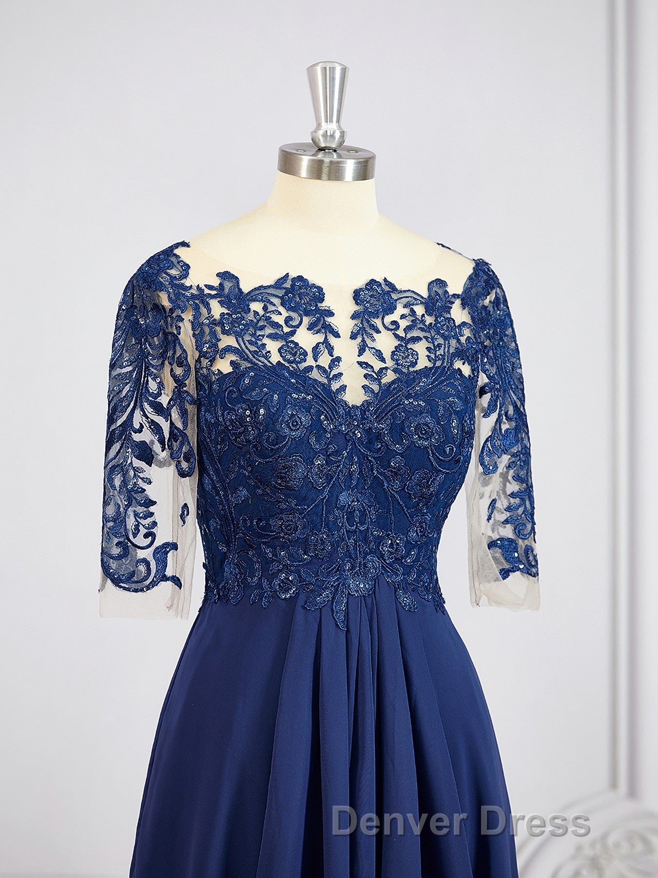A Line Bateau Tea Length Chiffon Mother of the Bride Dresses With Appliques Lace