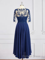 A Line Bateau Tea Length Chiffon Mother of the Bride Dresses With Appliques Lace