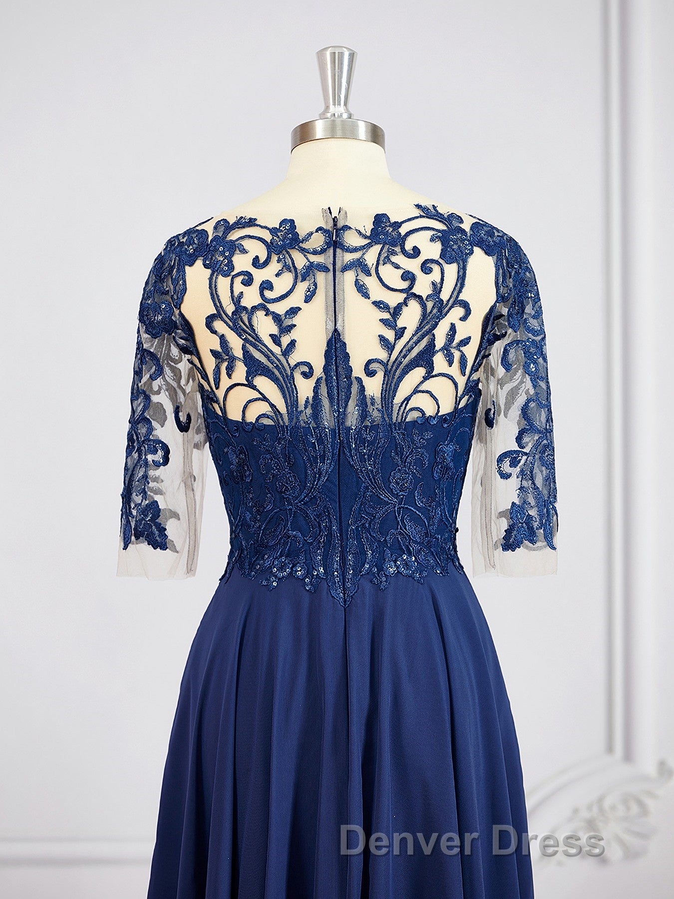 A Line Bateau Tea Length Chiffon Mother of the Bride Dresses With Appliques Lace