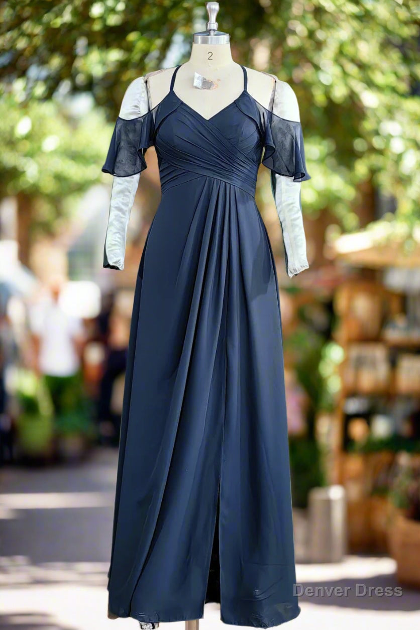 A Line Chiffon Ruffles Off The Shoulder Sleeveless Floor Length Bridesmaid Dresses Secondary image
