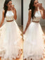 A Line Halter Floor Length Tulle Prom Dresses