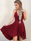 A Line Halter Knee Length Stretch Crepe Homecoming Dresses With Ruffles