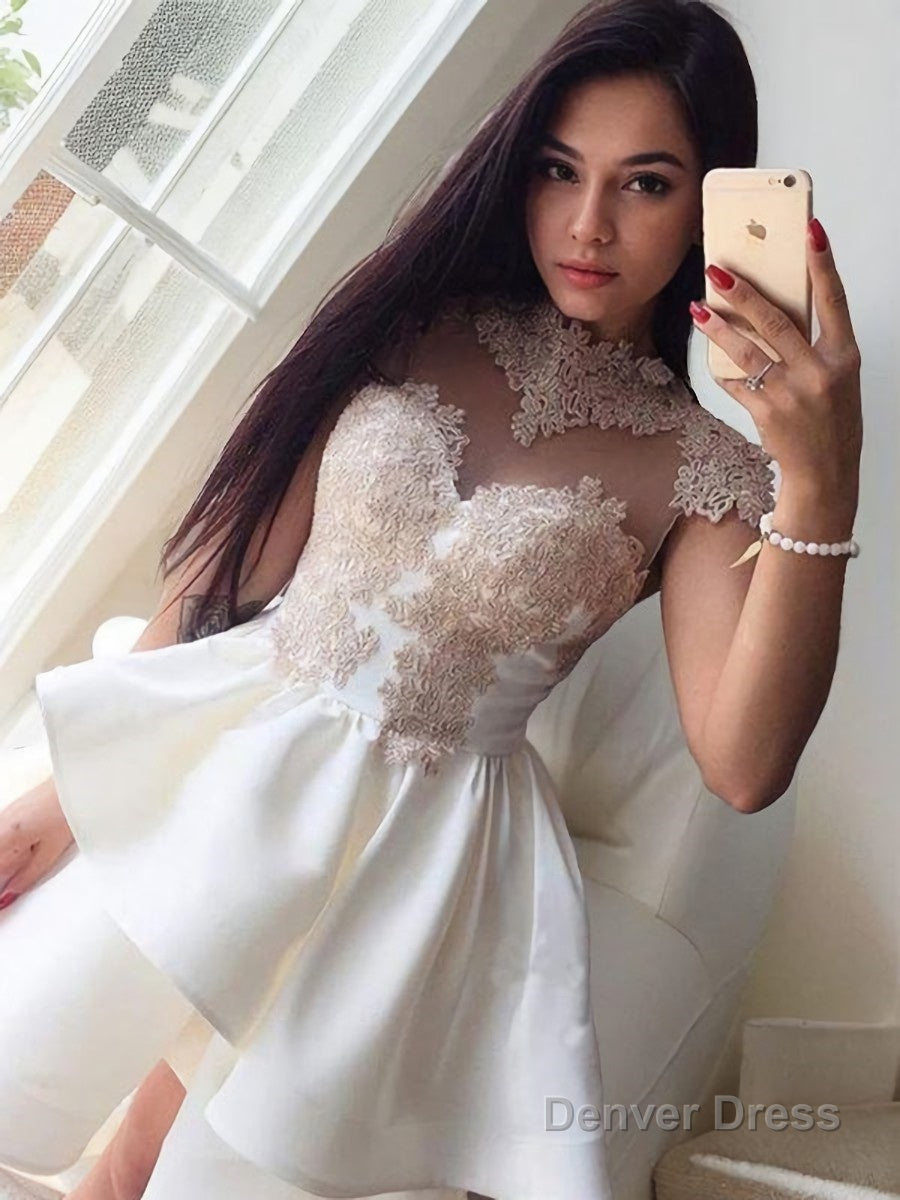 A Line High Neck Short Mini Satin Homecoming Dresses Secondary image