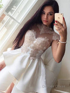 A Line High Neck Short Mini Satin Homecoming Dresses