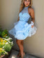 A Line High Neck Short Mini Tulle Homecoming Dresses