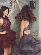 A Line High Neck Short Mini Tulle Homecoming Dresses