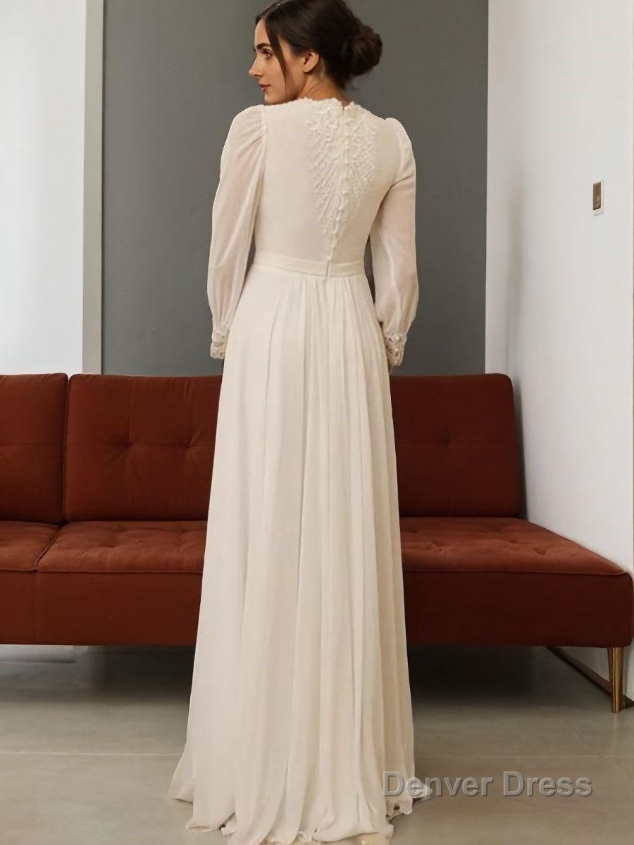 A Line Jewel Floor Length Chiffon Wedding Dresses Secondary image