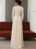 A Line Jewel Floor Length Chiffon Wedding Dresses