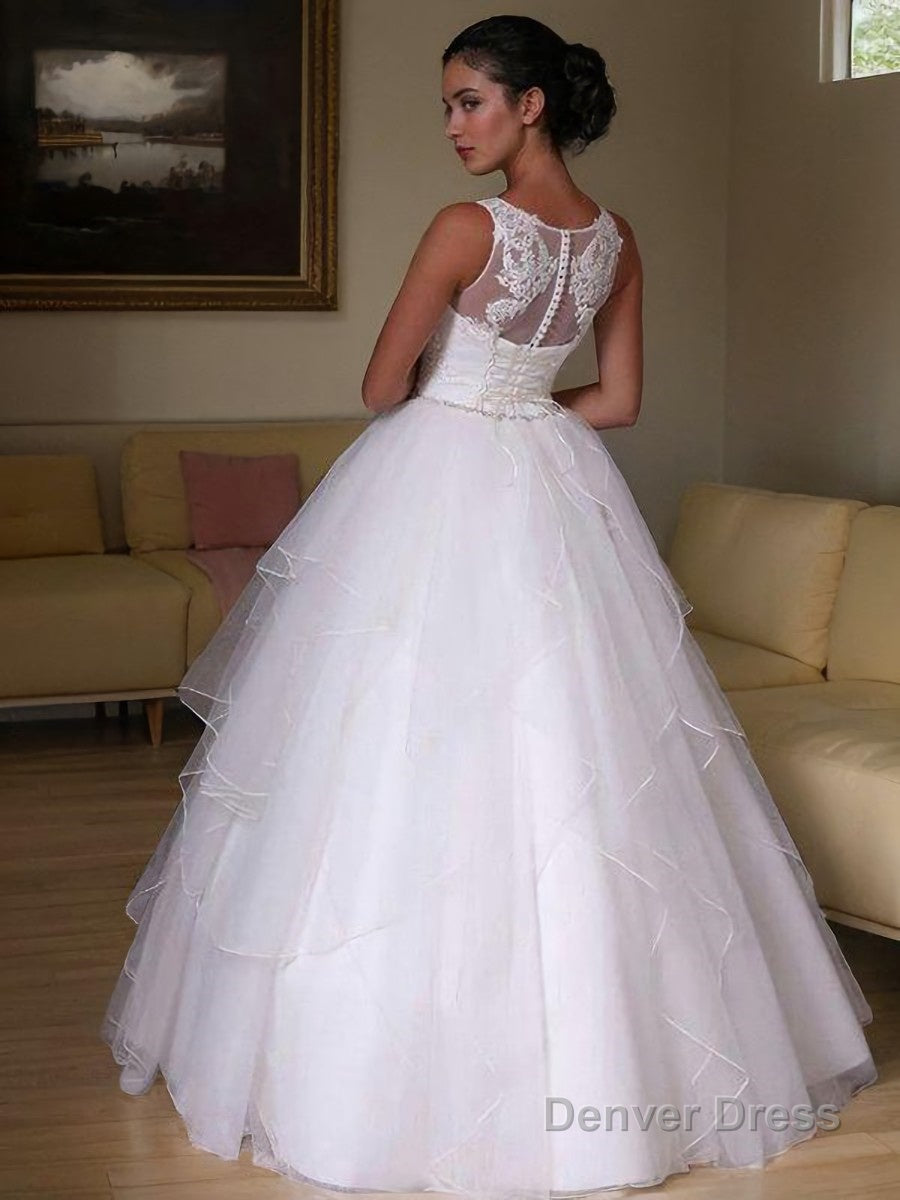 A-Line/Princess Jewel Floor-Length Organza Wedding Dresses With Beading Secondary image