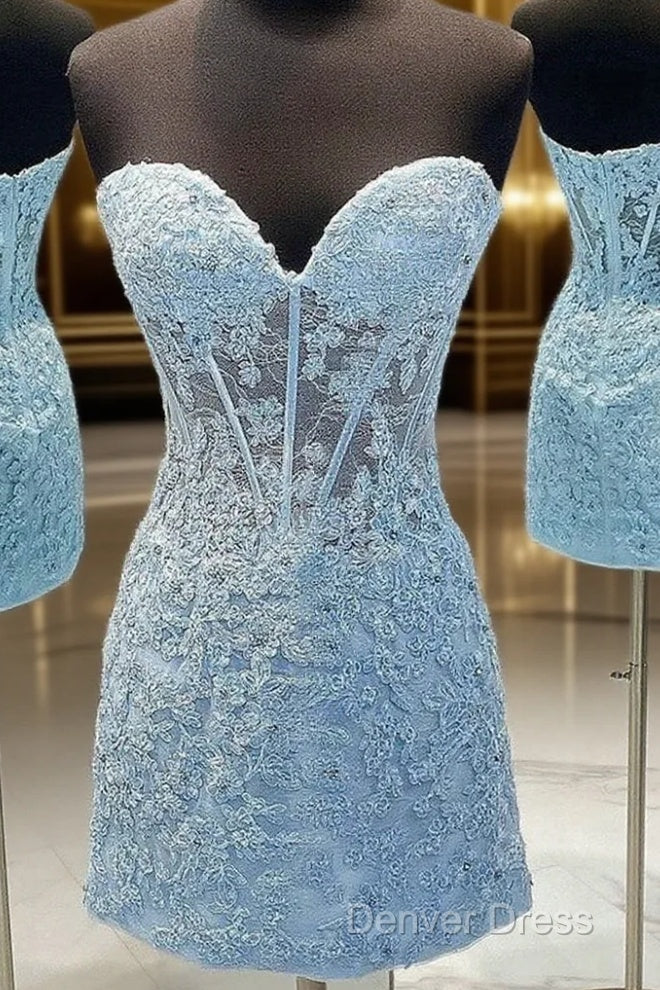 A-Line Princess Lace Applique Sweetheart Sleeveless Tight Bra Short Homecoming Dresses Main image