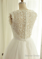 A Line Lace Sleeveless Short Wedding Dresses With Beading