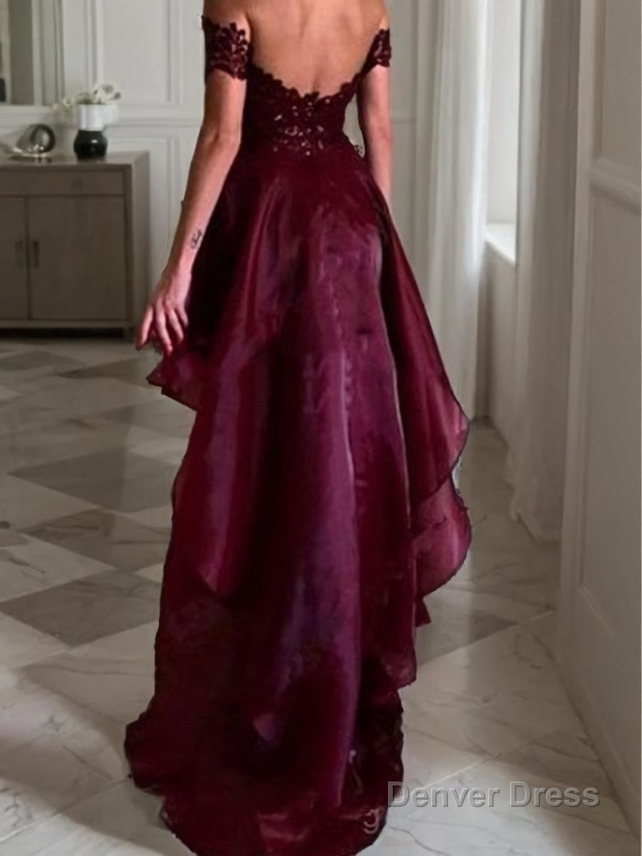 A Line Off The Shoulder Asymmetrical Organza Prom Dresses With Appliques Lace Secondary image